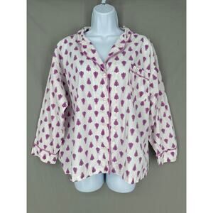 Marigot Top Womens Medium White Cotton Lorient Print Violet Bee Sleep Pajama